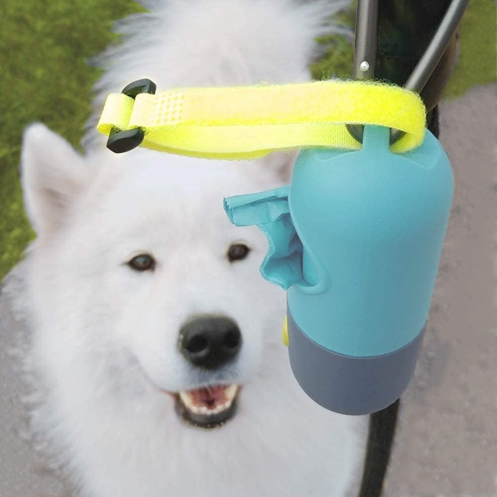 Dog Poop Bag Dispenser with Built-in LED Flashlight &amp; Heavy-Duty Metal Leash Clip – Portable Pet Waste Bag Holder for Dog Walking, Travel &amp; Outdoor Adventures, Crystal Blue
