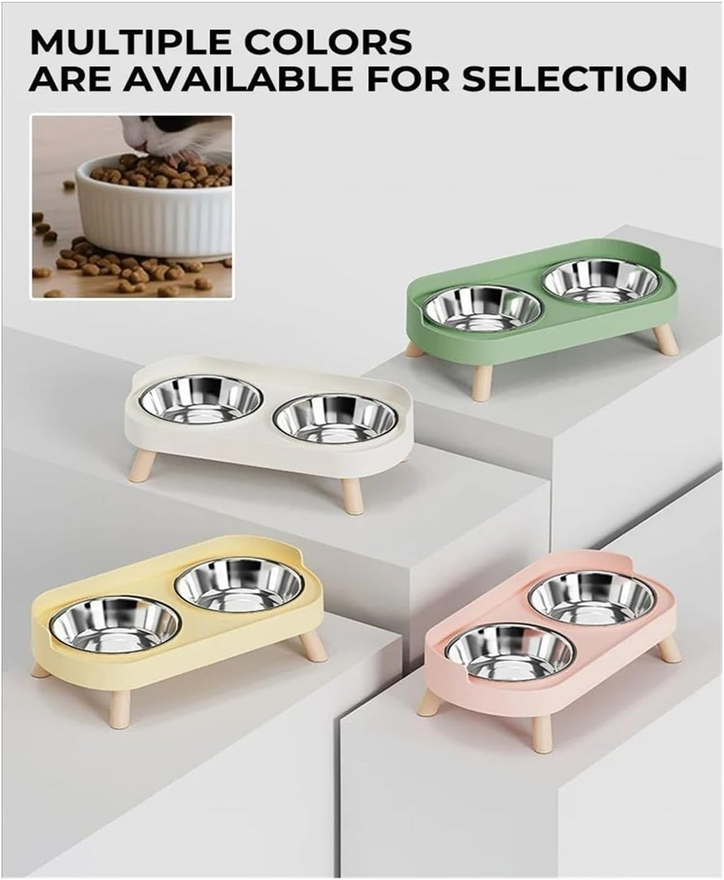 Dopamine Colorful Elevated Pet Feeder - Stylish Dual Stainless Steel Bowls with Neck Support for Dogs and Cats(Gray)