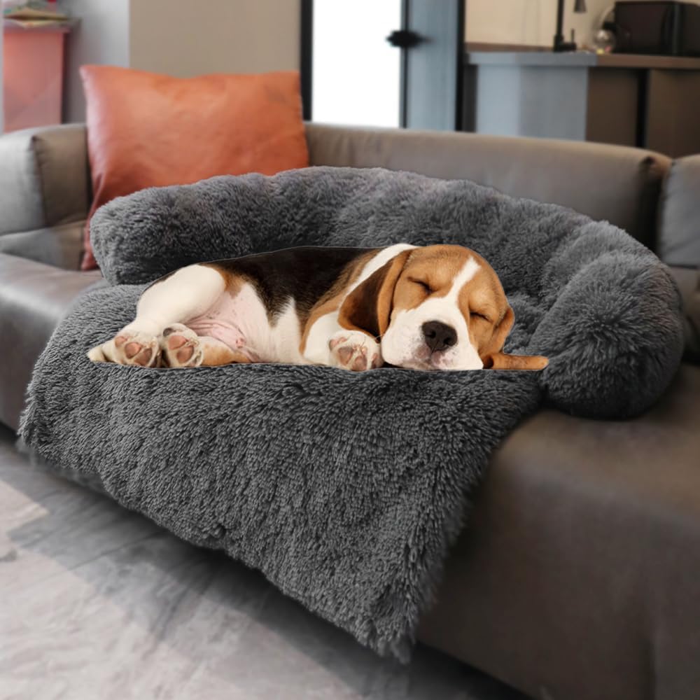 Calming Dogs/Cats Bed Mats, Dog Pad Washable Removable Couch Cover, Plush Long Fur Mat for Pets, Waterproof Lining, Perfect for Small, Medium and Large Dogs and Cats (Gradient Gray, 36"x31")