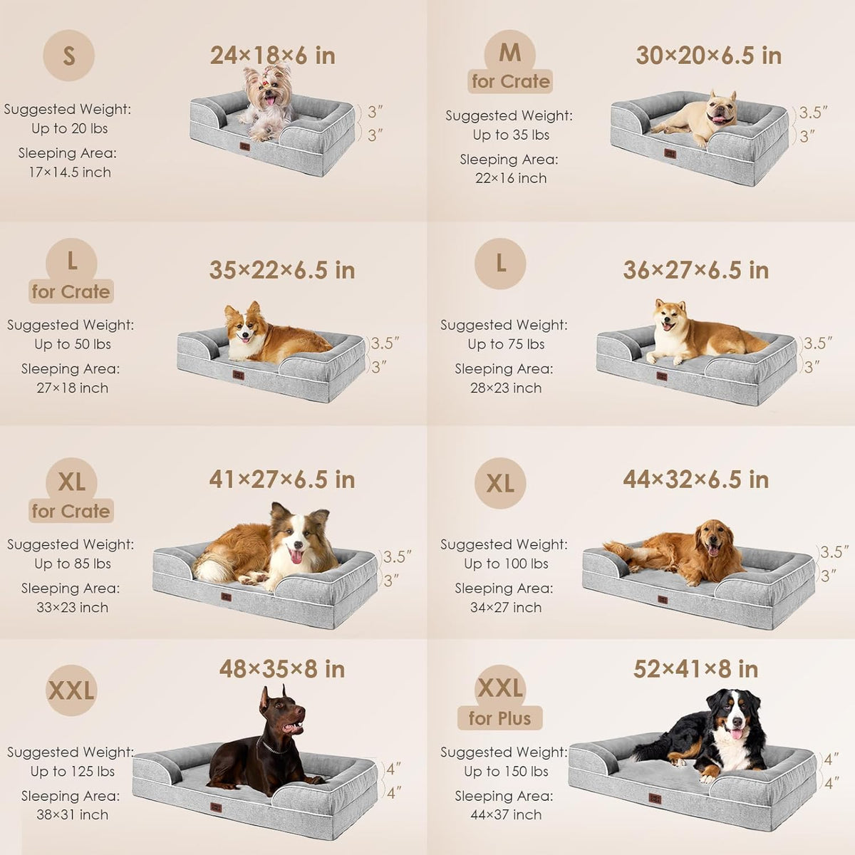 EHEYCIGA Orthopedic Dog Bed for Extra Large Dogs – 44 x 32 Inch Waterproof Memory Foam XL Pet Bed with Bolster Sides, Egg-Crate Foam, Non-Slip Bottom & Washable Removable Cover (Grey)