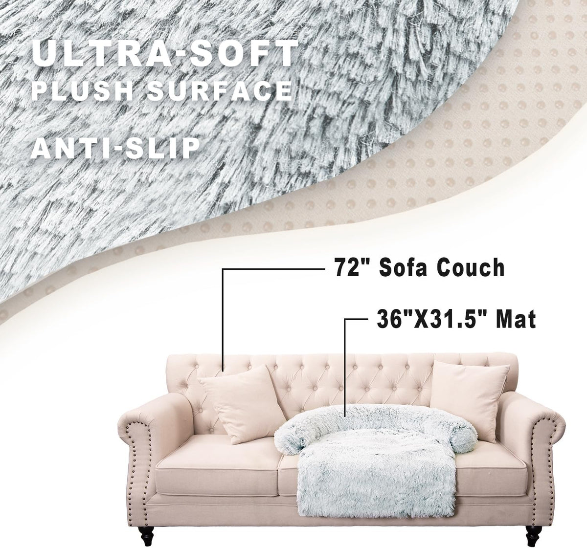 Calming Dogs/Cats Bed Mats, Dog Pad Washable Removable Couch Cover, Plush Long Fur Mat for Pets, Waterproof Lining, Perfect for Small, Medium and Large Dogs and Cats (Gradient Gray, 36"x31")