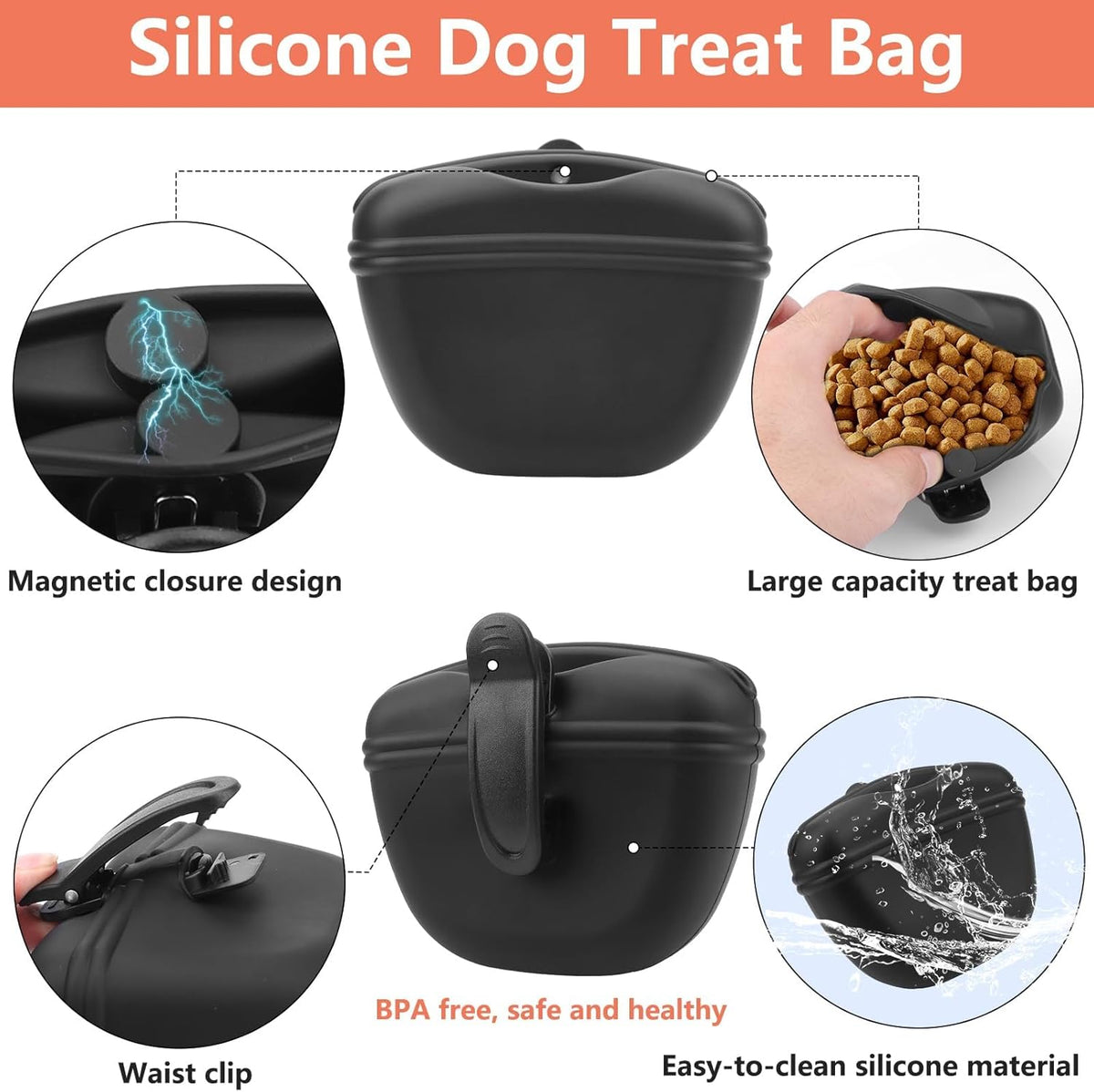 BARKIE Dog Training Kit – Treat Pouch, Pet Training Fanny Pack, 2 Puppy Training Clickers, Ultrasonic Silent Whistle, 2-in-1 Whistle Clicker, Clicker Training Guide Booklet &amp; Dog Poop Bag (Black)