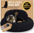 PetJett Calming Dog Bed Medium Size Dog - 30'' Donut Bed, Washable Dog Bed, Anti-Slip & Super Soft Fluffy Plush Round Dog Bed, Anti-Anxiety Premium Comfort Pet Bed, Fits Dogs Upto 45 lbs - Dark Grey