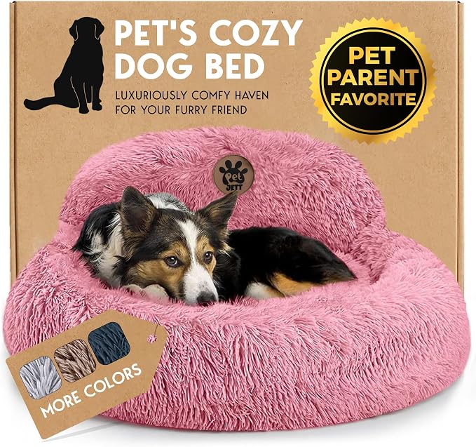 PetJett Calming Dog Bed Medium Size Dog - 30'' Donut Bed, Washable Dog Bed, Anti-Slip & Super Soft Fluffy Plush Round Dog Bed, Anti-Anxiety Premium Comfort Pet Bed, Fits Dogs Upto 45 lbs - Dark Grey