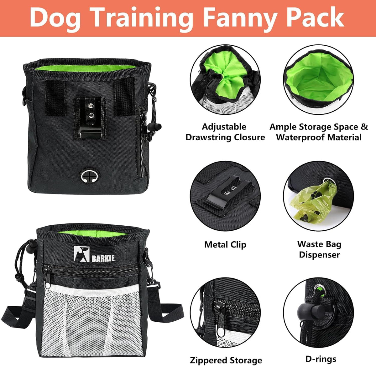 BARKIE Dog Training Kit – Treat Pouch, Pet Training Fanny Pack, 2 Puppy Training Clickers, Ultrasonic Silent Whistle, 2-in-1 Whistle Clicker, Clicker Training Guide Booklet &amp; Dog Poop Bag (Black)